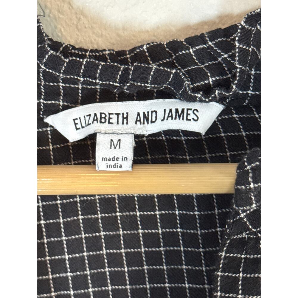 Elizabeth and James Grid Pattern Blouse Black White Medium Long Sleeve Office - Picture 7 of 9